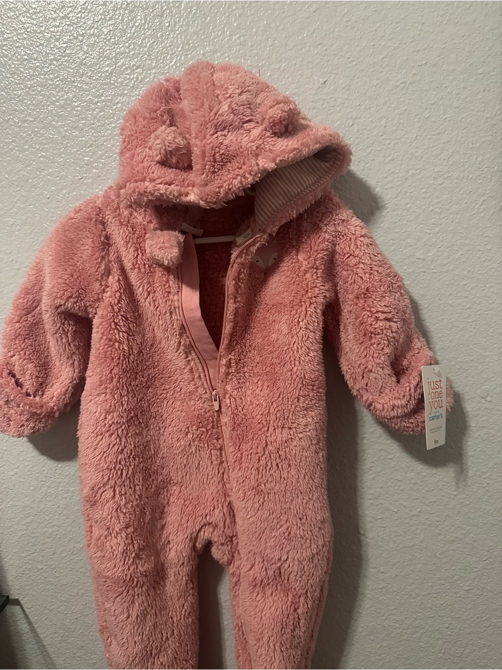 Carter's Plush Pink Hooded One-Piece Footie